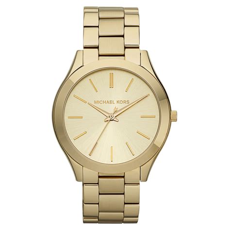 michael kors slim runway gold tone leather strap watch|Michael Kors oversized runway watch.